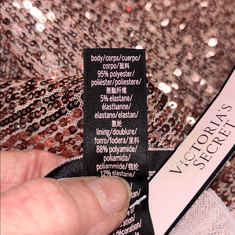 Victoria’s Secret NEW Sequin Party Rose Gold Sparkle Mini Slip Dress Large - Picture 12 of 13